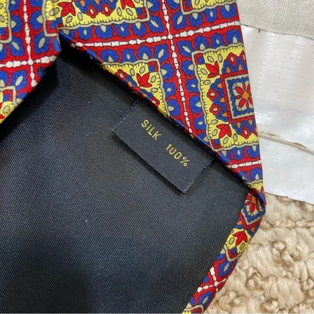 Men’s Sisabang 100%‎ Silk Neck Tie Yellow, Blue and Res